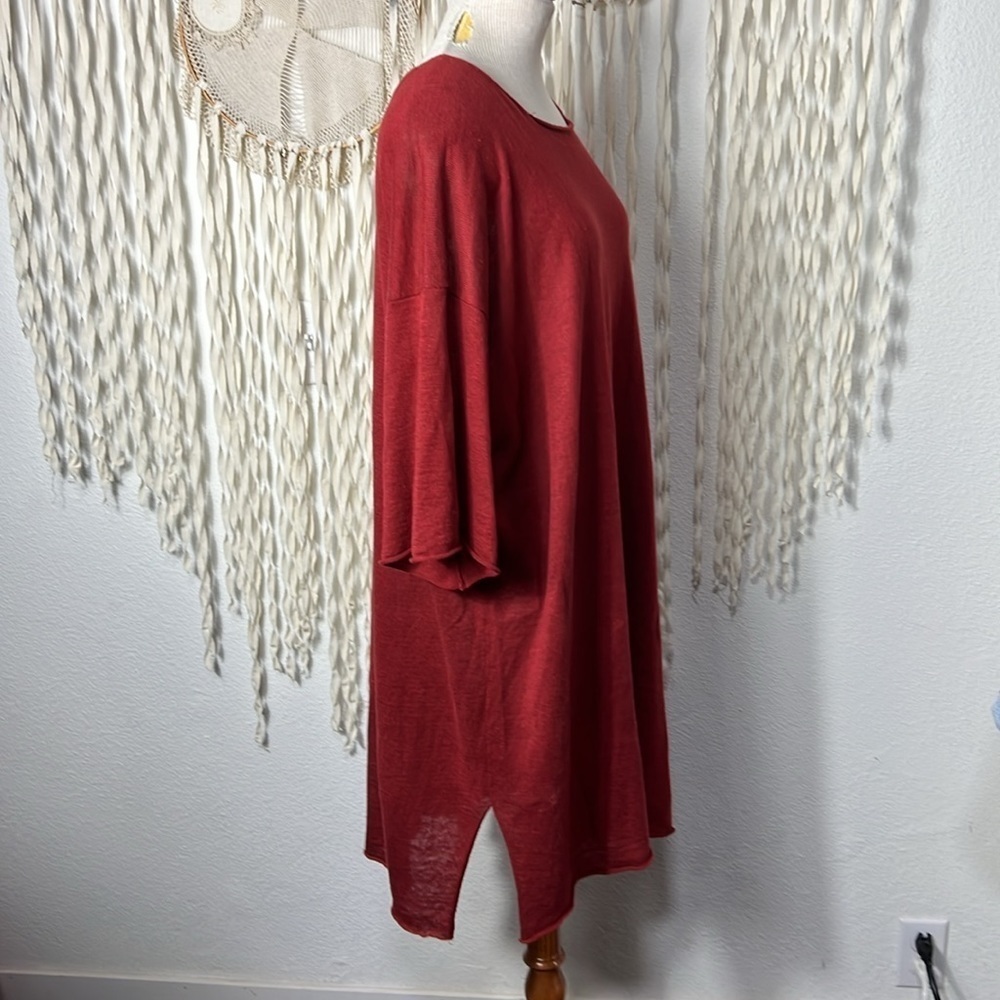 Eskandar Rust Linen Tunic Length Drop Sleeve Top - image 3